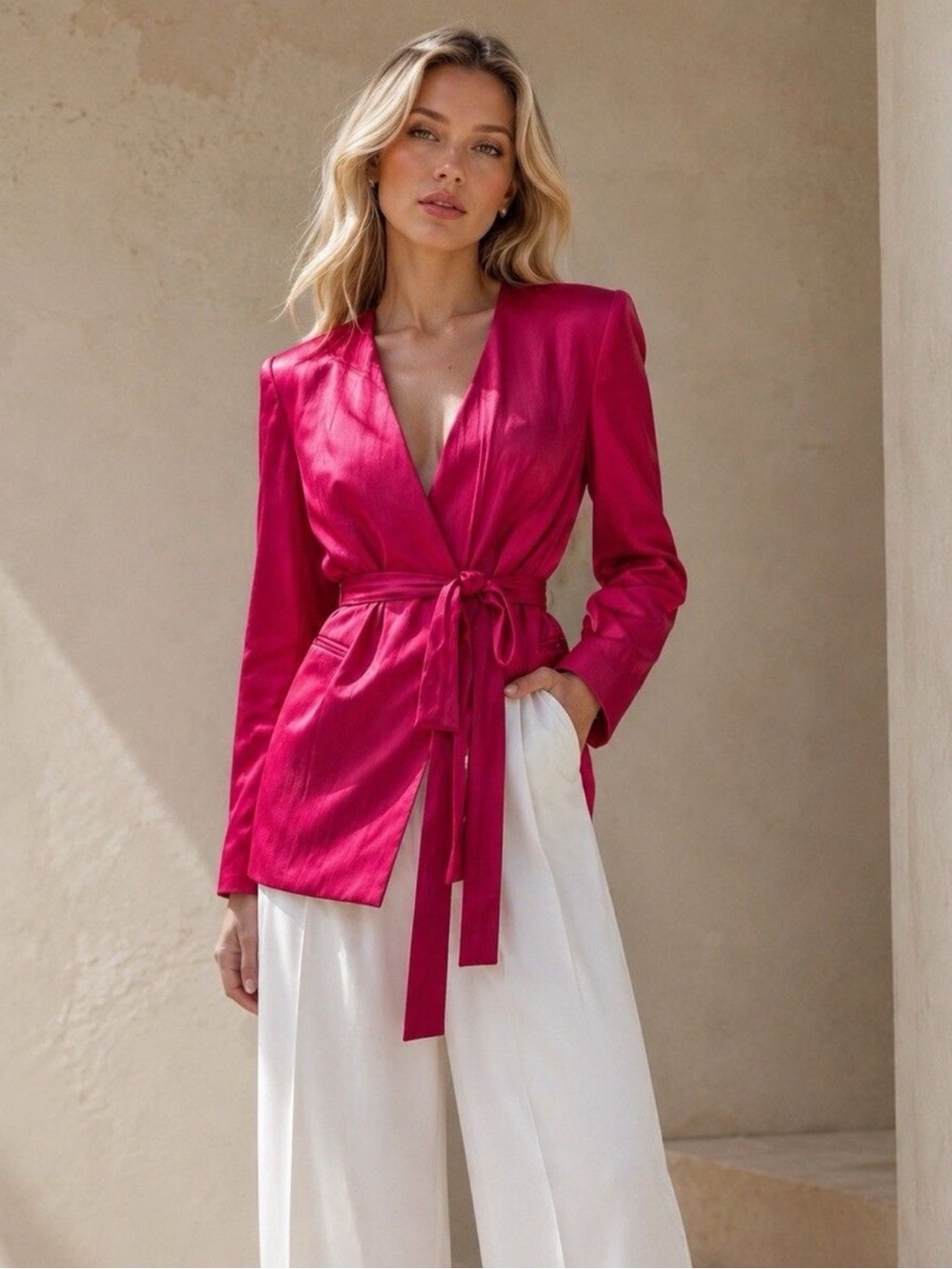 Zara Fuchsia Wrap Blazer with Tie Belt